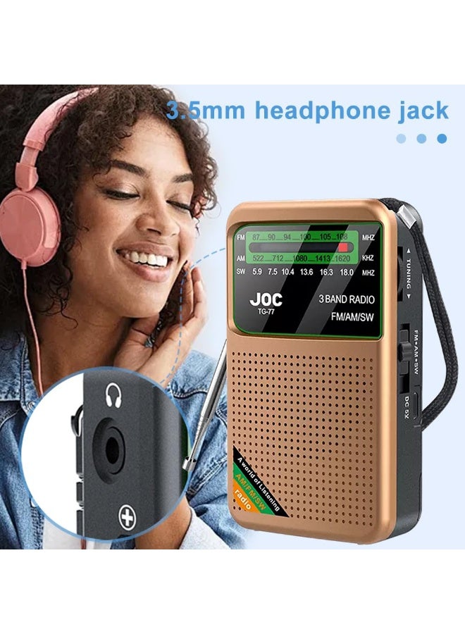 Joc Portable Radio FM AM SW, Battery Operated, Best Reception, Portable Speaker Radios Rechargeable With HD Display Screen, 3.5 MM Earphone Jack, Suitable For Indoor, Outdoor And Emergency Use, Golden - Image 4