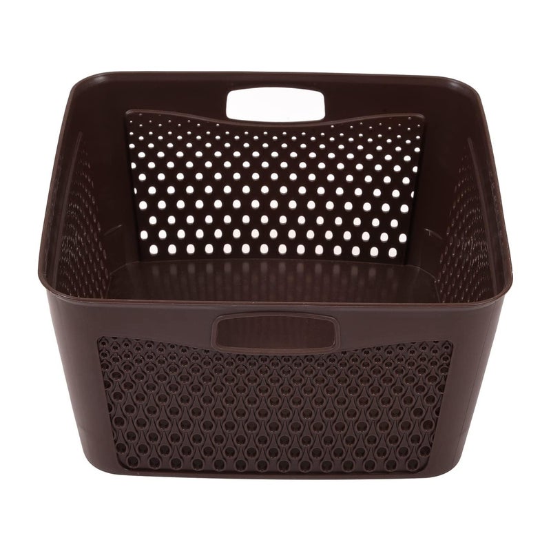 Kuber Industries Kuber Industries Plastic Basket For Storage With Lid|Netted Design Vegetable Basket For Kitchen|Side Handles Small Size (Brown)  - Image 3
