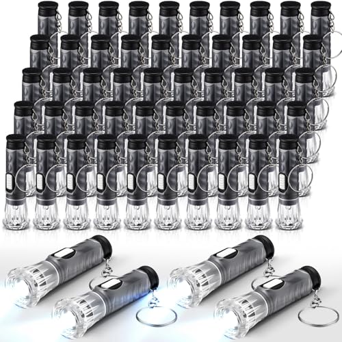 Jexine 50 Pcs Mini Flashlight Keychains Bulk with Lanyard Portable Small Plastic LED Key Chains Flashlights for Night Reading Emergency Hurricane Camping Hiking Party FavorsBlackSimple - Image 1