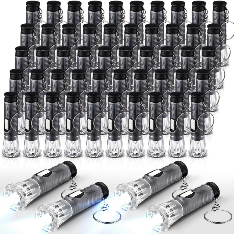 Jexine 50 Pcs Mini Flashlight Keychains Bulk with Lanyard Portable Small Plastic LED Key Chains Flashlights for Night Reading Emergency Hurricane Camping Hiking Party FavorsBlackSimple - Image 2