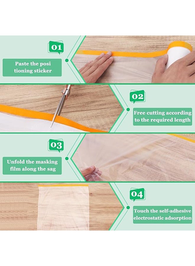 YJ 2 Roll Pre-Taped Masking Film, Plastic Dust Proof Paint Protective Film,Waterproof Transparent Masking Film and Tape, Paint Masking Film for Furniture Wall Car Carpet (4 M x 15 M) - Image 3
