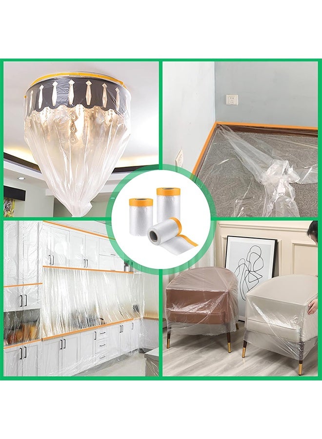 YJ 2 Roll Pre-Taped Masking Film, Plastic Dust Proof Paint Protective Film,Waterproof Transparent Masking Film and Tape, Paint Masking Film for Furniture Wall Car Carpet (4 M x 15 M) - Image 5