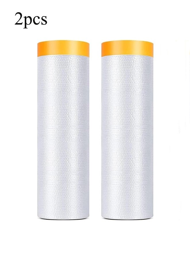 YJ 2 Roll Pre-Taped Masking Film, Plastic Dust Proof Paint Protective Film,Waterproof Transparent Masking Film and Tape, Paint Masking Film for Furniture Wall Car Carpet (4 M x 15 M) - Image 1