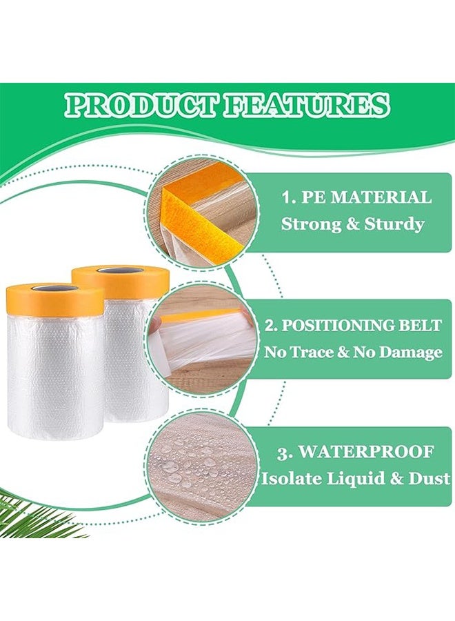 YJ 2 Roll Pre-Taped Masking Film, Plastic Dust Proof Paint Protective Film,Waterproof Transparent Masking Film and Tape, Paint Masking Film for Furniture Wall Car Carpet (4 M x 15 M) - Image 2