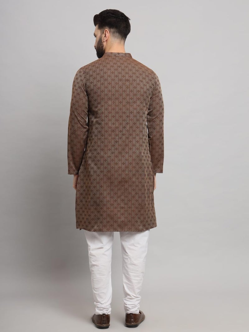 LATEST CHIKAN Men's Cotton Regular Striped Knee Lenght Regular Fit Kurta Full Sleeves - LK_+_BR-38 Brown, Medium - Image 4