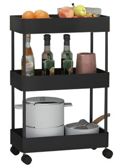BLOOMING TIME 3 Layer Gap Shelf Rack, Cat's Claw Shaped Hollow Without Water Accumulation, Simple Installation, With Wheels Can Be Moved At Will, Suitable For Bathrooms, Kitchens, Etc.Black  - Image 1