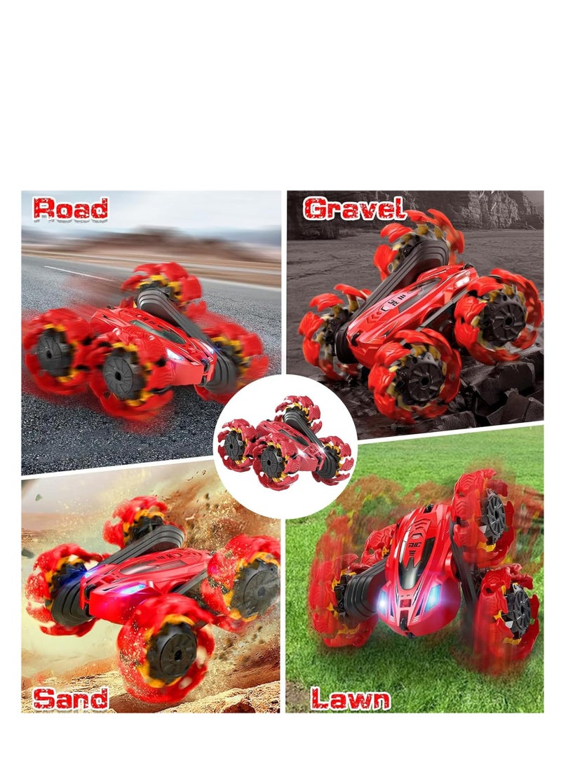 رايتشر سيارة حيلة سيارة لعبة سيارة حيلة تستشعر الإيماءات وجهاز تحكم عن بعد، 360 درجة قابلة للدوران والتدحرج على الوجهين، لعبة سيارة للتحكم عن بعد على الطرق الوعرة بتردد 2.4 جيجا هرتز هي هدية للأطفال (أحمر) - Image 5