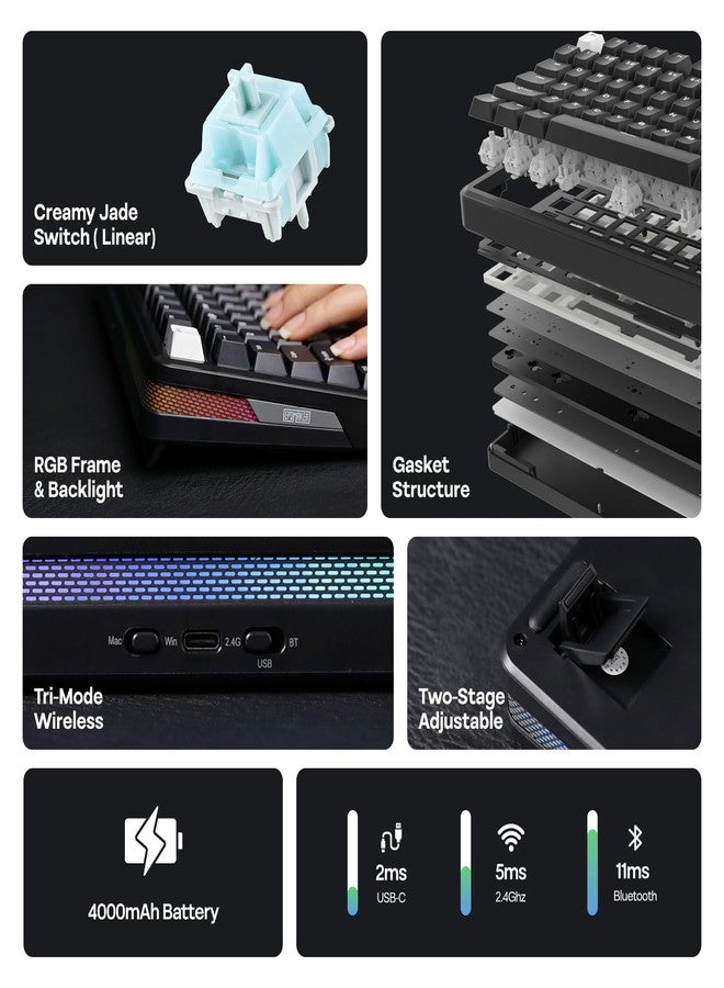 EPOMAKER TH85 QMK/VIA Wireless Gaming Keyboard, BT5.0/2.4GHz/USB-C, Hot Swappable Pre-lubed Custom Creamy Jade Linear Switches, Gasket Creamy Keyboard for PC/Mac/Office/Gaming (Black) - Image 2