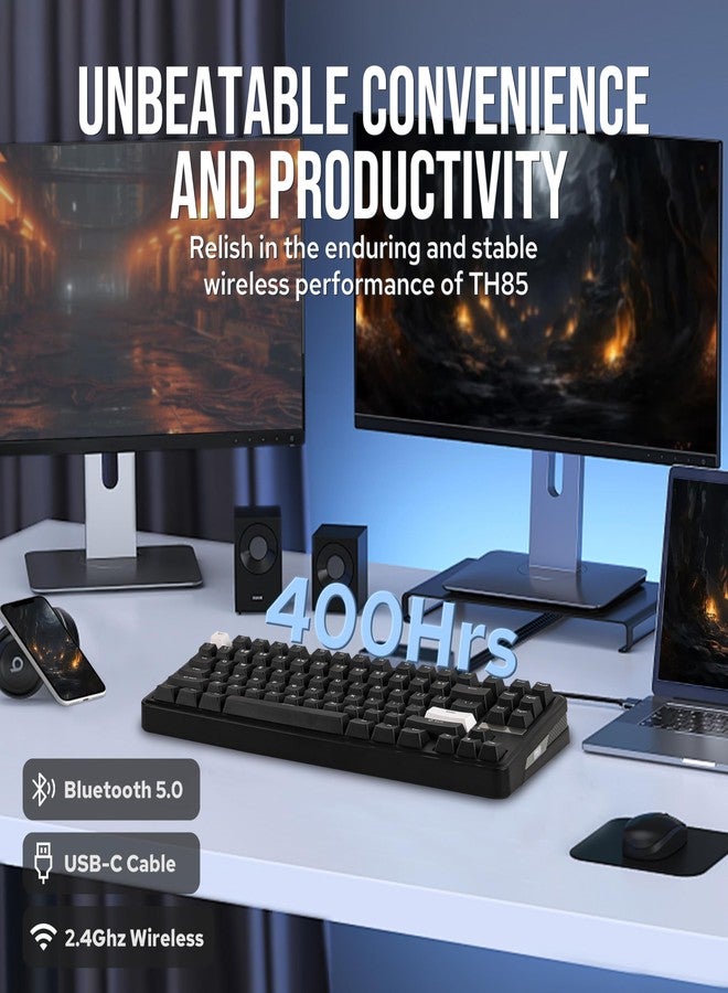 EPOMAKER TH85 QMK/VIA Wireless Gaming Keyboard, BT5.0/2.4GHz/USB-C, Hot Swappable Pre-lubed Custom Creamy Jade Linear Switches, Gasket Creamy Keyboard for PC/Mac/Office/Gaming (Black) - Image 5