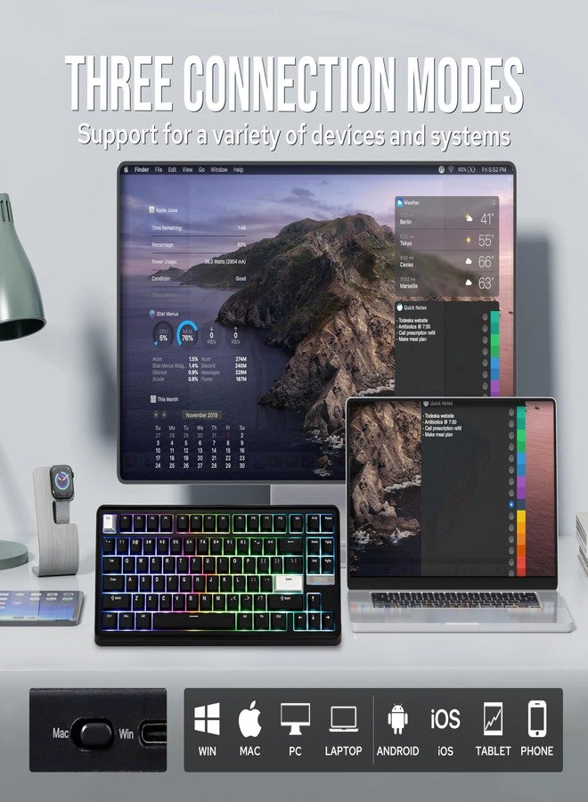 EPOMAKER TH85 QMK/VIA Wireless Gaming Keyboard, BT5.0/2.4GHz/USB-C, Hot Swappable Pre-lubed Custom Creamy Jade Linear Switches, Gasket Creamy Keyboard for PC/Mac/Office/Gaming (Black) - Image 3