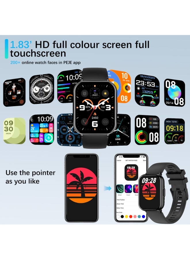 PEJE PEJE Smart Watches For Men,1.83" Display,Prayer Alerts,Arabic Support,Bluetooth Calls,1ATM Waterproof,Spo2/Hr/Sleep Tracking,123+ Sports Modes,7-Day Battery (280mah),Ios/Android.(Black) - Image 4