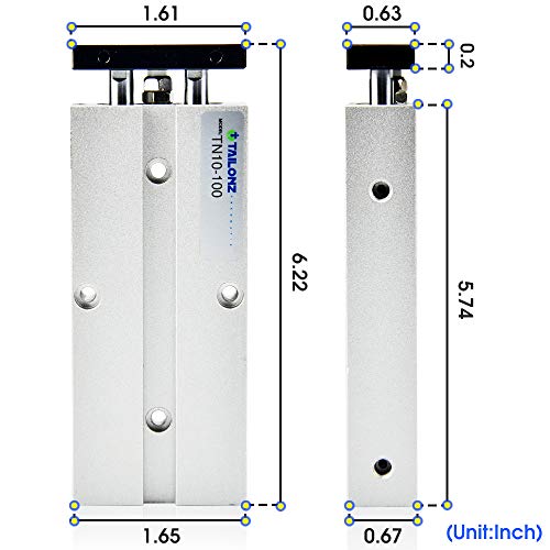 TAILONZ PNEUMATIC 10mm Bore 100mm Stroke Double-Rod Double-Acting Aluminum Pneumatic Air Cylinder TN10-100 - Image 2