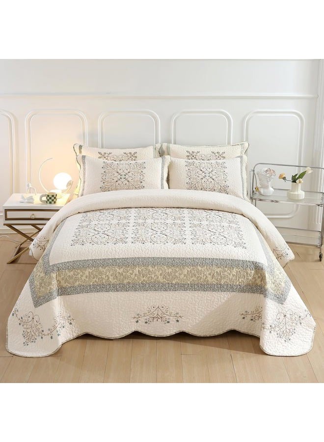 vctops Elegant Embroidered Quilt Set Farmhouse Patchwork Reversible Bedspread Coverlet 3 Piece Cotton Quilted Bedding Set for All Season, 1 Quilt + 2 Pillow Sham (119x117 in) - Image 3