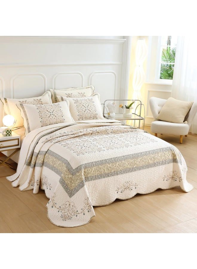 vctops Elegant Embroidered Quilt Set Farmhouse Patchwork Reversible Bedspread Coverlet 3 Piece Cotton Quilted Bedding Set for All Season, 1 Quilt + 2 Pillow Sham (119x117 in) - Image 2