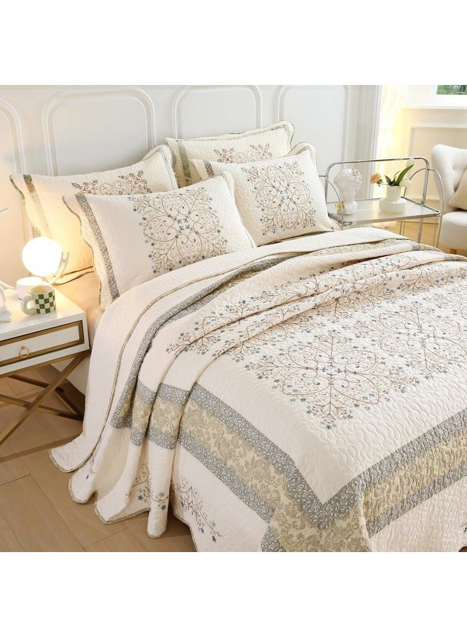 vctops Elegant Embroidered Quilt Set Farmhouse Patchwork Reversible Bedspread Coverlet 3 Piece Cotton Quilted Bedding Set for All Season, 1 Quilt + 2 Pillow Sham (119x117 in) - Image 4