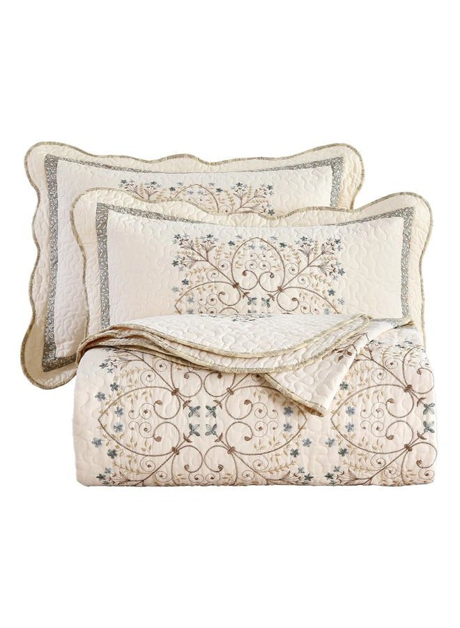 vctops Elegant Embroidered Quilt Set Farmhouse Patchwork Reversible Bedspread Coverlet 3 Piece Cotton Quilted Bedding Set for All Season, 1 Quilt + 2 Pillow Sham (119x117 in) - Image 1