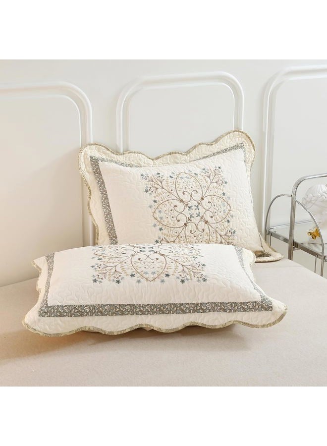 vctops Elegant Embroidered Quilt Set Farmhouse Patchwork Reversible Bedspread Coverlet 3 Piece Cotton Quilted Bedding Set for All Season, 1 Quilt + 2 Pillow Sham (119x117 in) - Image 5