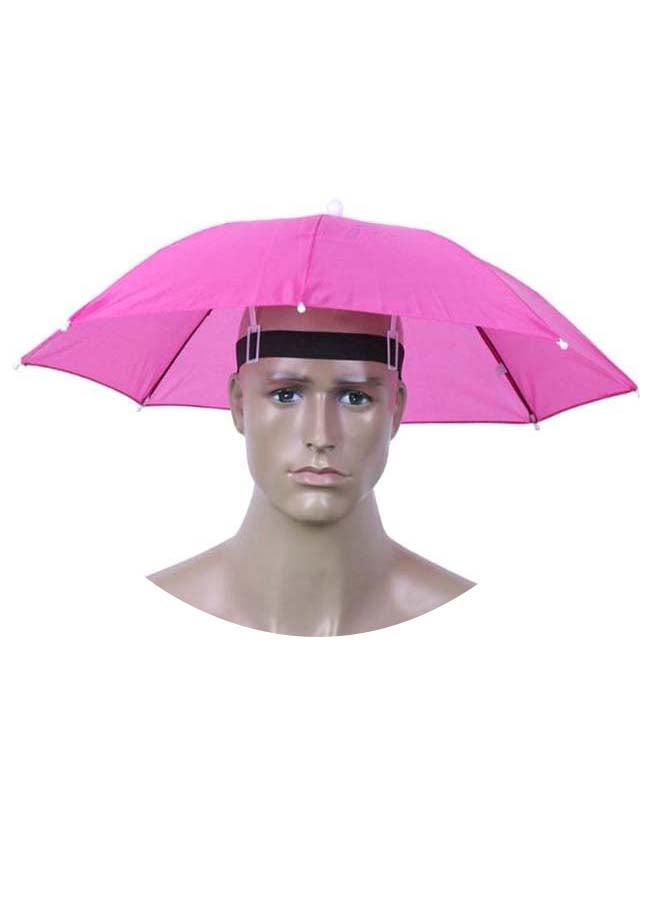 NIBEMINENT Foldable Headwear Umbrella Hat With Elastic Band Pink - Image 3