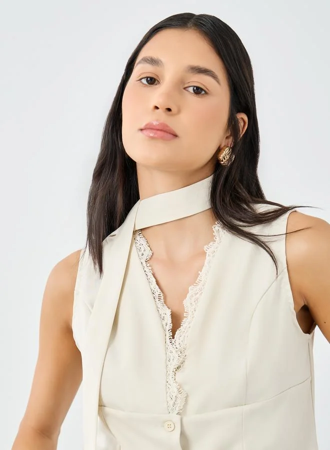 Styli  Styli Lace Detail Buttoned Sleeveless Waistcoat for Women | Best Price UAE