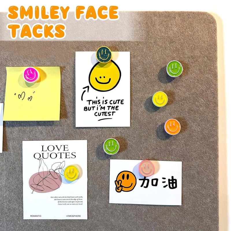 CoolShef 24PCS Smiley Face Push Pins (6 Colors), Cute Decorative Thumb Tacks for Soft Board, Bulletin Board Borders for School, Pin for Notice Board or Office Use - Image 3