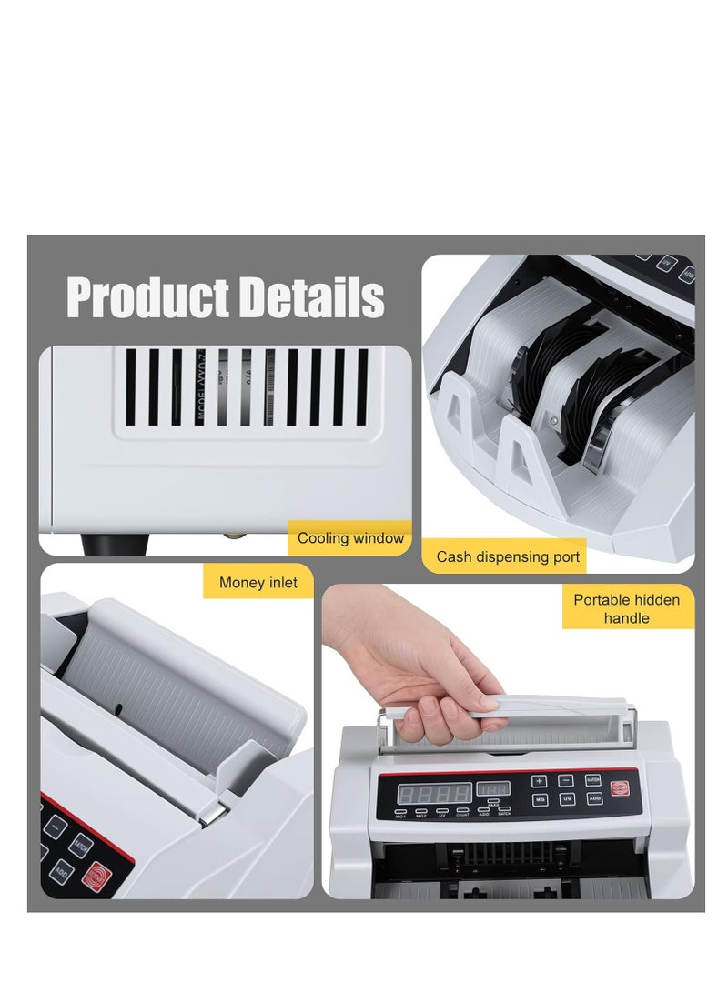 Money Counter with Value Count, UV/MG/IR Detection Function Cash Counter, Add and Batch Modes, Cash Counter with LCD Display