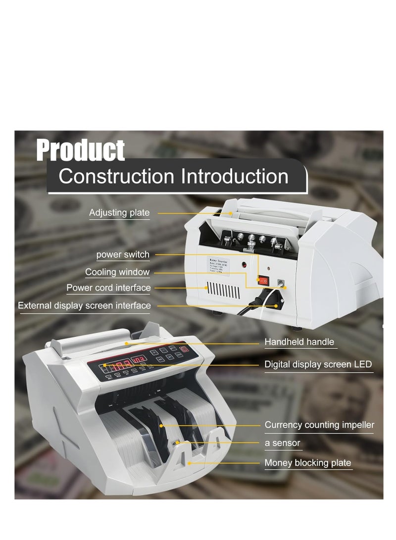 Money Counter with Value Count, UV/MG/IR Detection Function Cash Counter, Add and Batch Modes, Cash Counter with LCD Display