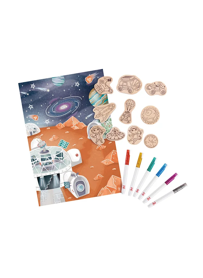 Hape Mars Life DIY Magnets | Perfect Easel Companion | Make-Your-Own Magnet Art Set With Wooden Magnets and Glitter Markers, For Kids Ages 3+ Years