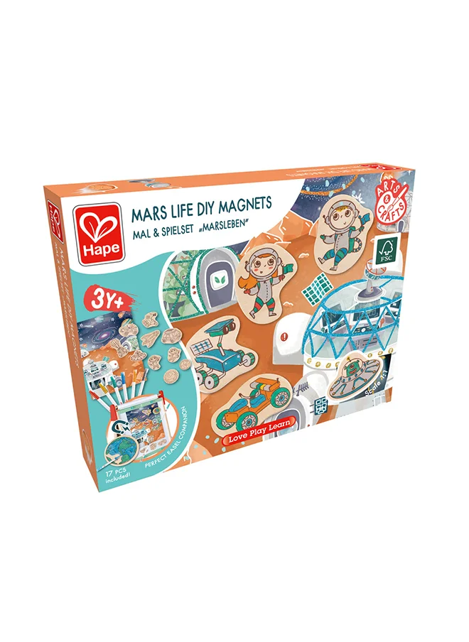 Hape Mars Life DIY Magnets | Perfect Easel Companion | Make-Your-Own Magnet Art Set With Wooden Magnets and Glitter Markers, For Kids Ages 3+ Years