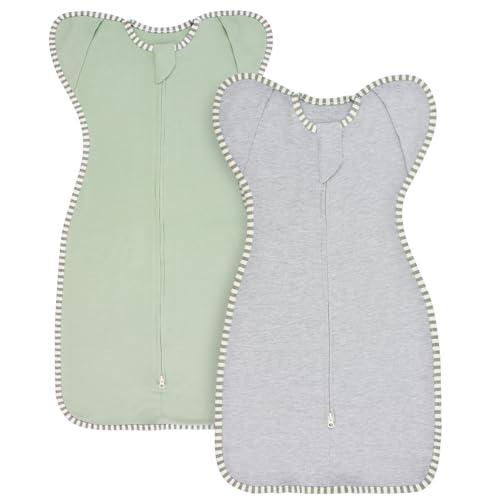 Roksuma Baby Swaddles Sleep Sack Arms up Swaddle 6-9 Months, 2-Pack Baby Transition Swaddle with 2-Way Zipper Arms In/Out 100% Cotton 0.8Tog Sleep Swaddles for Boy Girl (Large 20-27lbs) - Image 1