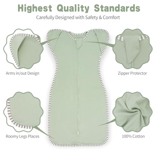 Roksuma Baby Swaddles Sleep Sack Arms up Swaddle 6-9 Months, 2-Pack Baby Transition Swaddle with 2-Way Zipper Arms In/Out 100% Cotton 0.8Tog Sleep Swaddles for Boy Girl (Large 20-27lbs) - Image 2