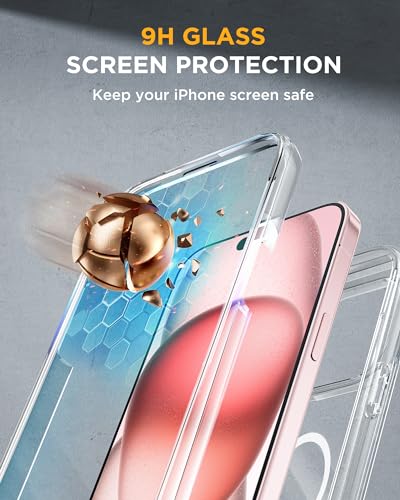 Miracase Glass Series for iPhone 15 Case [Compatible with MagSafe] Full-Body Magnetic Case with Built-in 9H Tempered Glass Anti-Fingerprint Screen Protector + Camera Lens Protector, Clear - Image 5