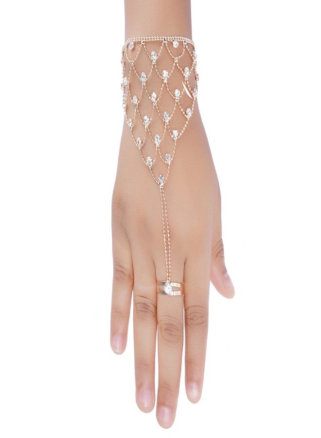 Aaishwarya Gold Plated Haathphool Rhinestone Ring Bracelet for Women and Girls | Pack of 1 | Hand Harness Finger Ring Bracelet | Stylish Jewelry for Saree - Image 2