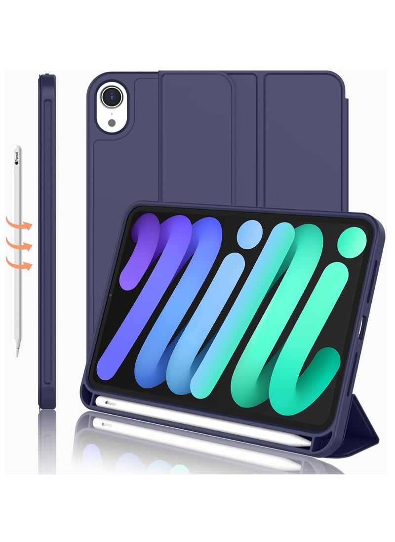 MIGOFAST - IPad Mini 7 Case 2024  A17 Pro 8.3-Inch iPad Mini 7th Generation Case with Pencil Holder Trifold Stand Smart Case with Soft TPU Back Blue - Image 1