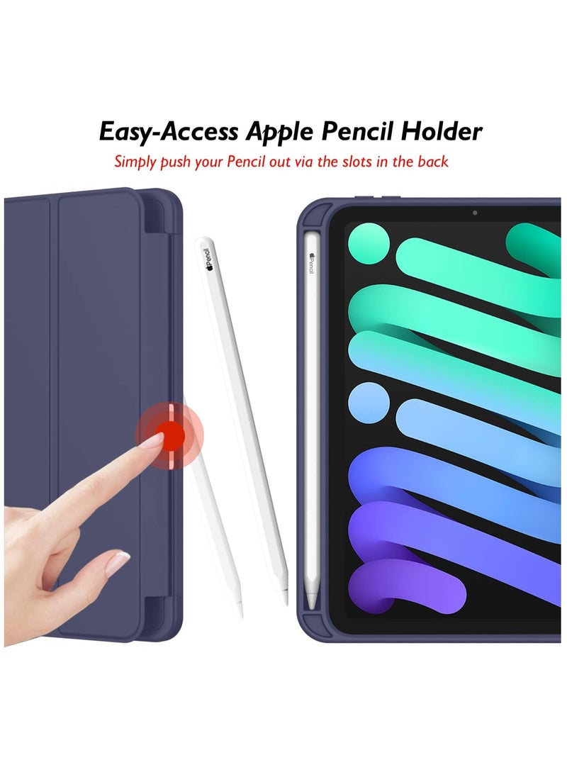 MIGOFAST - IPad Mini 7 Case 2024  A17 Pro 8.3-Inch iPad Mini 7th Generation Case with Pencil Holder Trifold Stand Smart Case with Soft TPU Back Blue - Image 1