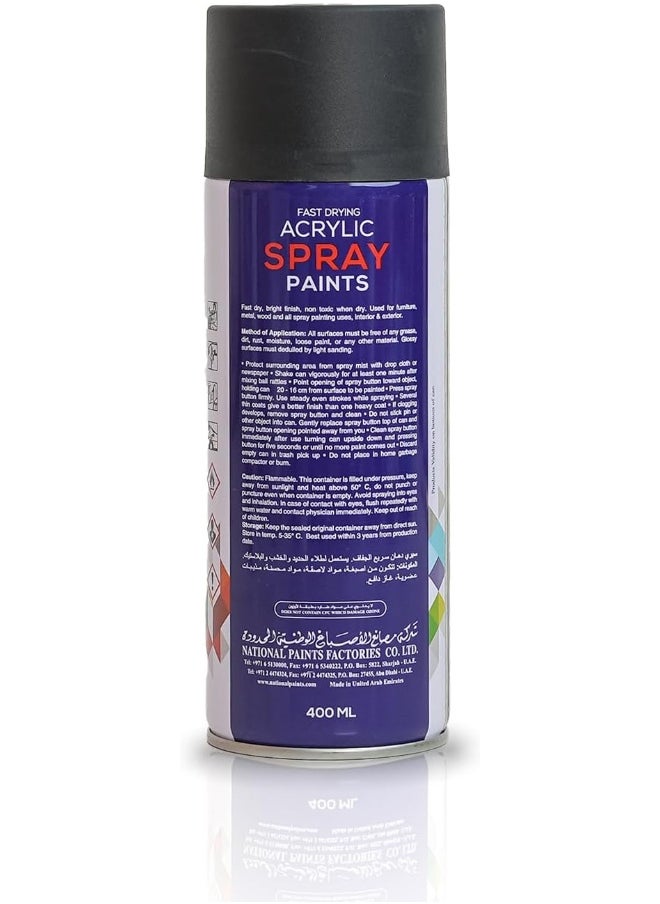 NATIONAL PAINTS National Paints Fast Drying Acrylic Spray Paint - Black Matt 202  - Image 2