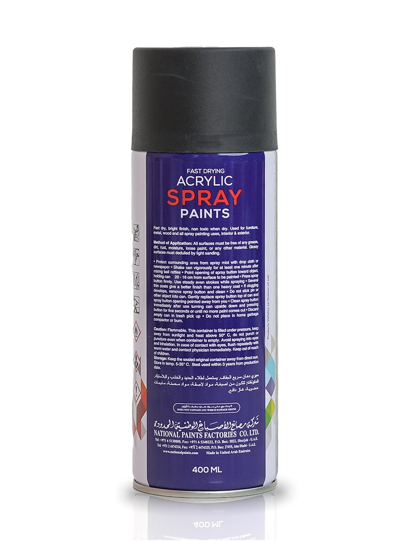 NATIONAL PAINTS - Fast Drying Acrylic Spray Paint - BLACK MATT 202 - Image 1