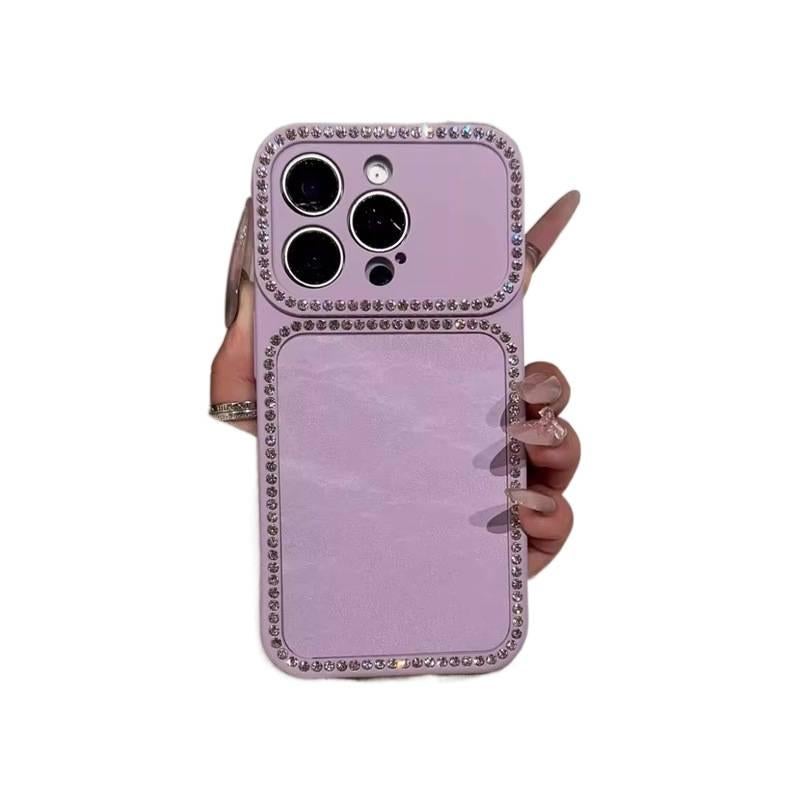 MS غطاء واقي بملمس جلد لـ iPhone 17 / 17 Air / 17 Pro / 17 Pro Max مع نافذة كبيرة ومرصع بالألماس مع مقاوم للصدمات مع نقش جبل الثلج مع حماية من السقوط باللون بنفسجي باللون البنفسجي - Image 1