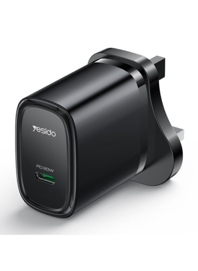 Yesido YC76B PD 20W USB-C / Type-C Single Port Quick Charger, UK Type Plug (Black) - Image 1
