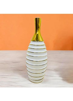 FEELRICHDECOR White and Gold Floor Flower vase 
