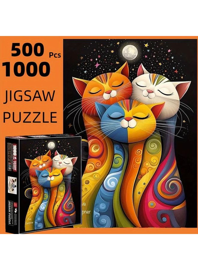 1000 PCS Three Cats Starry Sky Night Puzzle Thickened White Card Educational Toy Gift - Image 1
