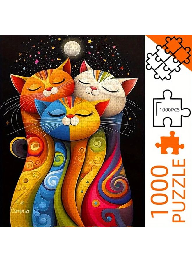 1000 PCS Three Cats Starry Sky Night Puzzle Thickened White Card Educational Toy Gift - Image 2