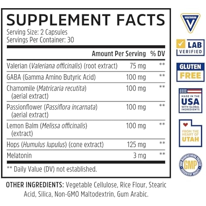 Zhou Driftoff - Nature Inspired Sleep Aid, Valerian Root & Melatonin for Sleep for Men & Women, Calm Sleeping Supplement for Adults with Gaba & Chamomile to Relax - 60 Veggie Capsules - Image 2