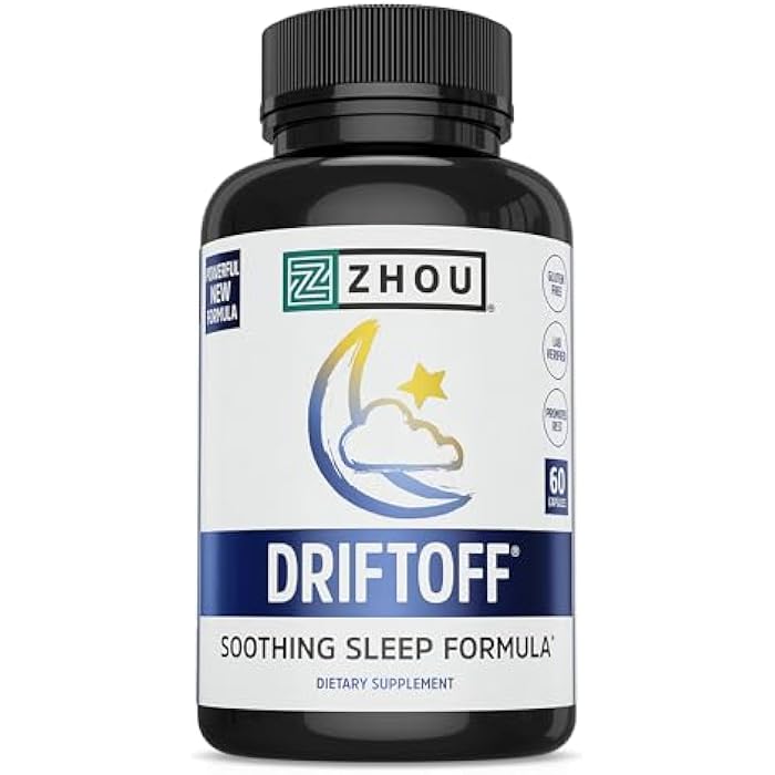 Zhou Driftoff - Nature Inspired Sleep Aid, Valerian Root & Melatonin for Sleep for Men & Women, Calm Sleeping Supplement for Adults with Gaba & Chamomile to Relax - 60 Veggie Capsules - Image 1