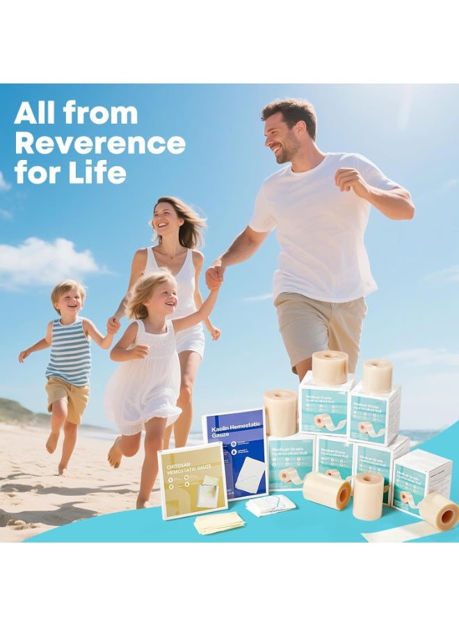 لفافة غرواني مائي للعناية بالجروح - ضمادات غرواني مائي كبيرة جدًا قابلة للقص حسب المقاس مع لاصق ذاتي - فائقة الامتصاص، مرنة، ومقاومة للماء، وأساسية في مجموعة الإسعافات الأولية (5 سم × 5 م). - Image 2