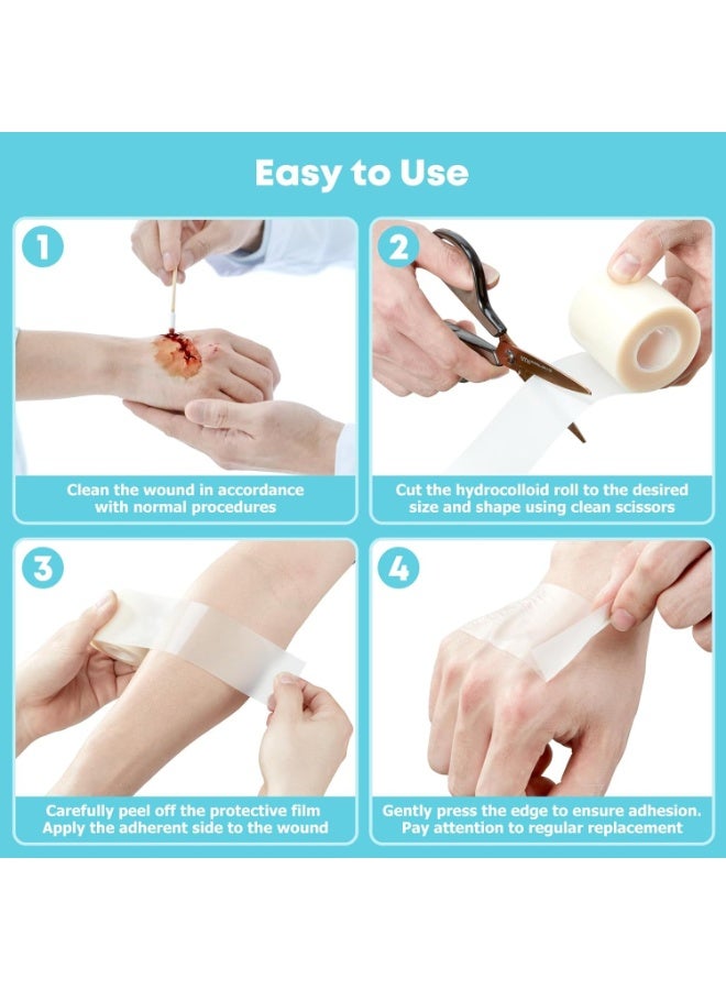 لفافة غرواني مائي للعناية بالجروح - ضمادات غرواني مائي كبيرة جدًا قابلة للقص حسب المقاس مع لاصق ذاتي - فائقة الامتصاص، مرنة، ومقاومة للماء، وأساسية في مجموعة الإسعافات الأولية (5 سم × 5 م). - Image 3