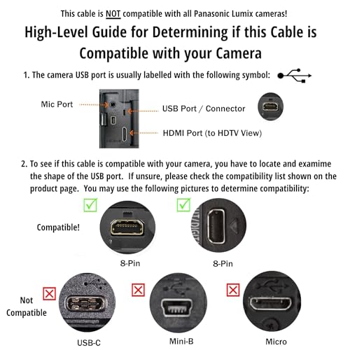 ienza Replacement USB PC Mac Photo Picture Transfer and Charge Cable Cord DMW-USBC1 for Panasonic Lumix Camera DMC-G7 ZS40 ZS50 TS30 SZ3 TZ8 TZ11 TZ15 TZ24 & More (See List of Compatible Models) - Image 2