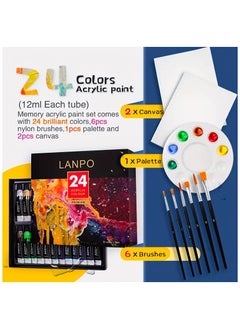 Lanpo 24 Colors Acrylic Paint Set(12ml/0.4oz), Tube Non-Toxic Painting Art Kit, Waterproof And Mixable Propylene Pigment For Canvas,Rock, Wood Painting, Ideal for DIY Crafts and Beginner Artists  - Image 2
