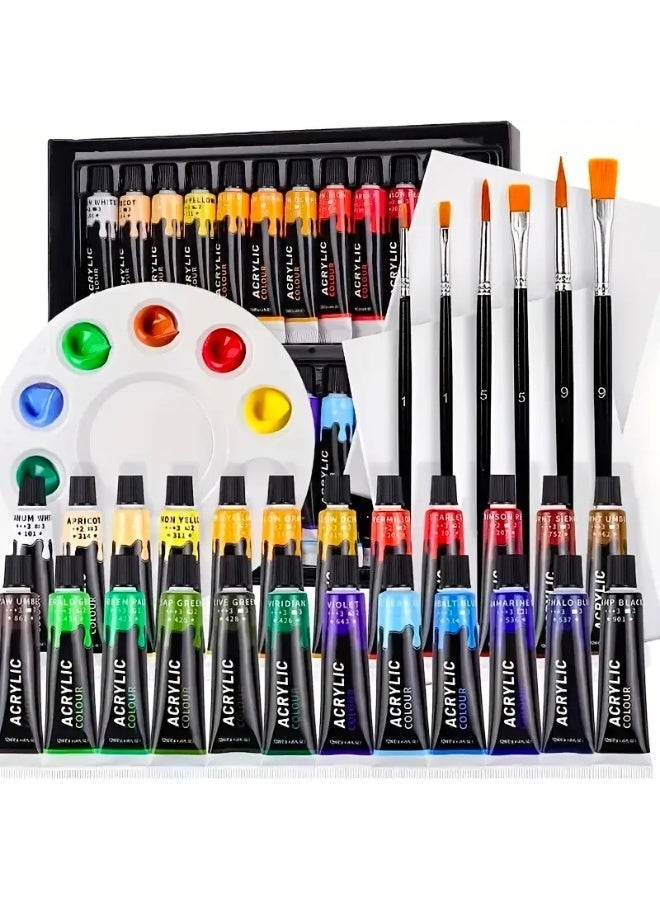 24 Colors Acrylic Paint Set(12ml/0.4oz), Tube Non-Toxic Painting Art Kit, Waterproof And Mixable Propylene Pigment For Canvas,Rock, Wood Painting, Ideal for DIY Crafts and Beginner Artists