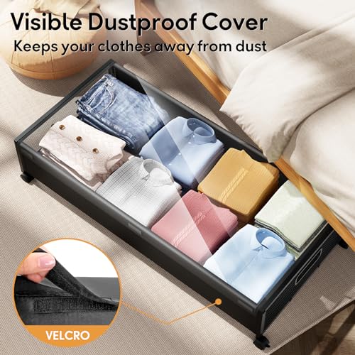 LeArex Under Bed Storage with Wheels，4 Pack Under Bed Storage Containers,Underbed Shoe Storage Bedroom Large Capacity Under Bed Storage with Lid for Clothes Shoes Toys Blankets - Image 4