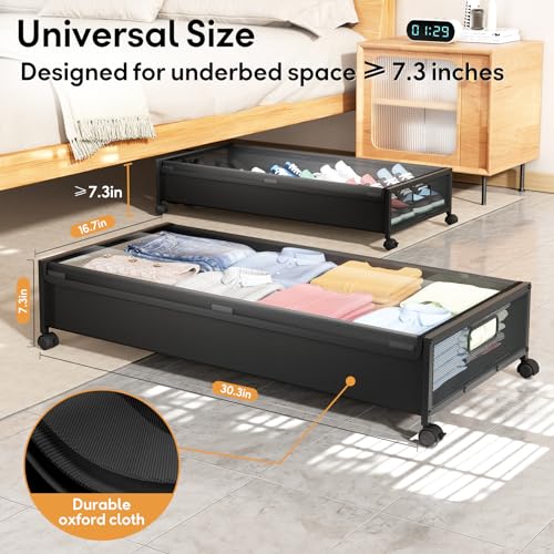 LeArex Under Bed Storage with Wheels，4 Pack Under Bed Storage Containers,Underbed Shoe Storage Bedroom Large Capacity Under Bed Storage with Lid for Clothes Shoes Toys Blankets - Image 5